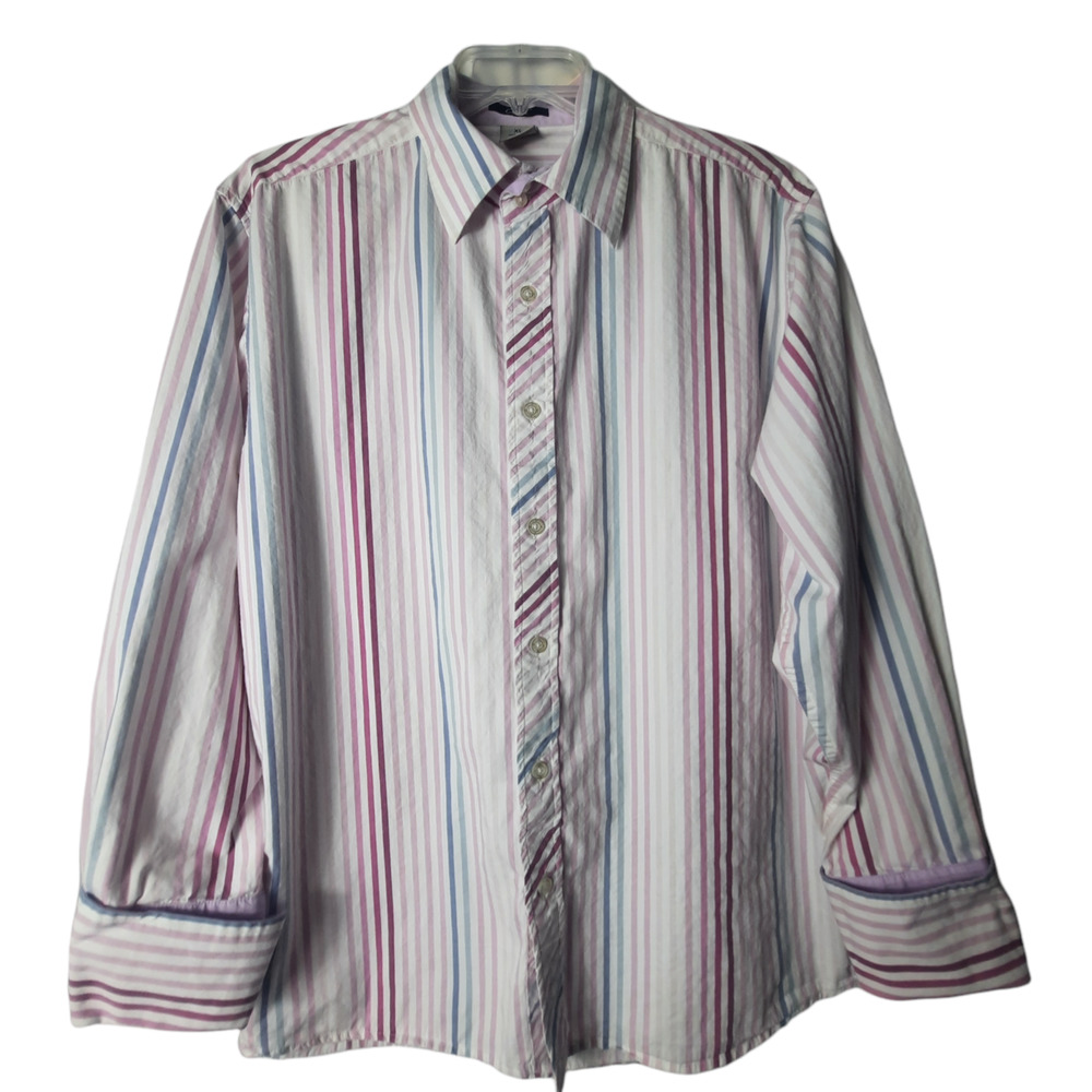 Clench men's long sleeve shades of pink striped dress shirt